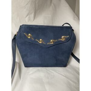 Vtg Bellido by Susan Gail Navy Suede Leather Handbag Gold Hardware Spain Purse
